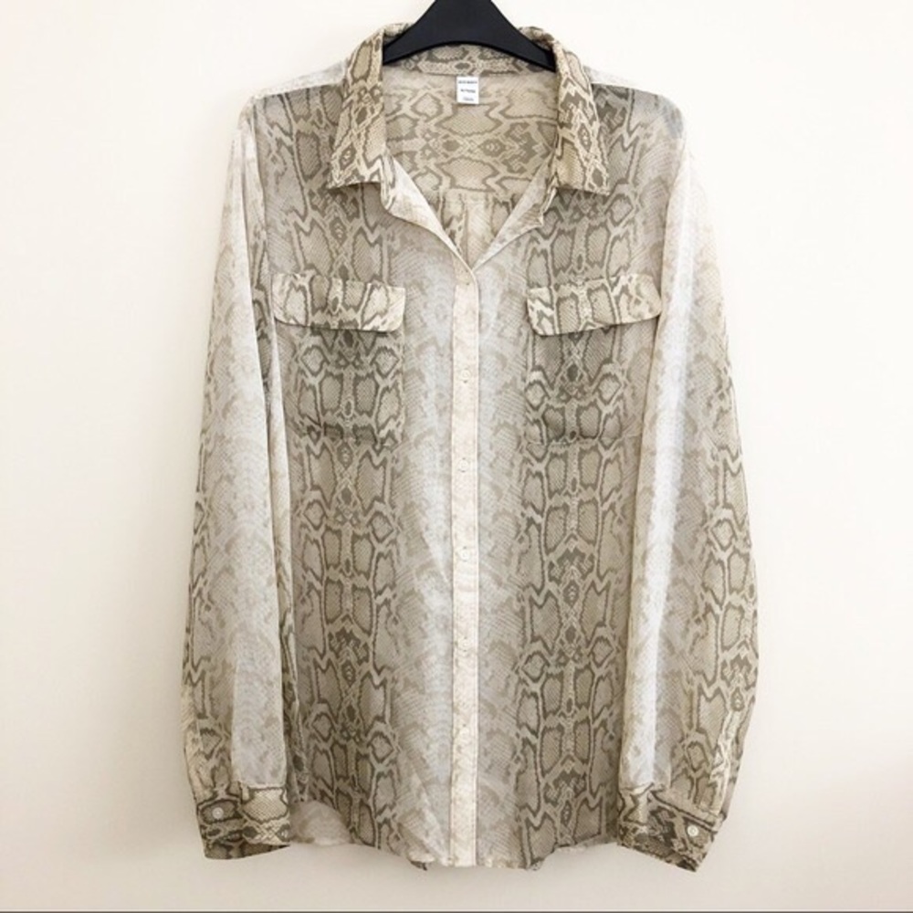 Old Navy Snakeskin Print Sheer Button Down Top